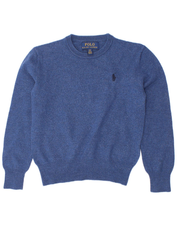 Pulover Polo Ralph Lauren pentru băieți cu gât crew pulover 7-8 ani mic albastru lână