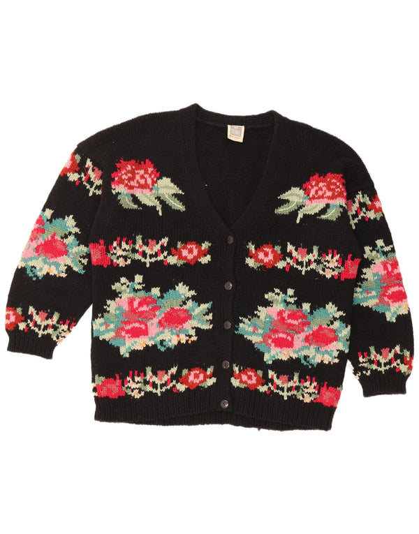 Pulover cardigan supradimensionat pentru femei Stefanel UK 16 mare, negru, floral