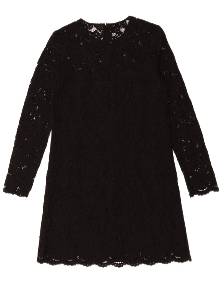 Rochie schimbătoare cu mânecă lungă pentru femei vintage UK 12 Medium Negru Floral Poliester