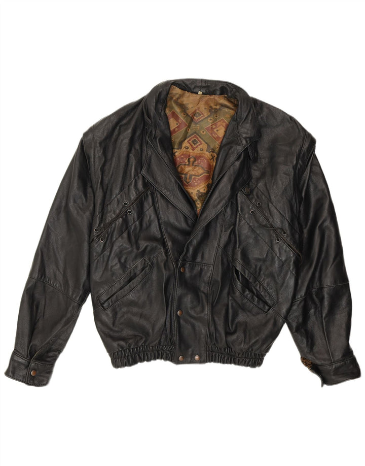 Jachetă de piele vintage pentru femei, cu ajustare largă, UK 14, neagră medie