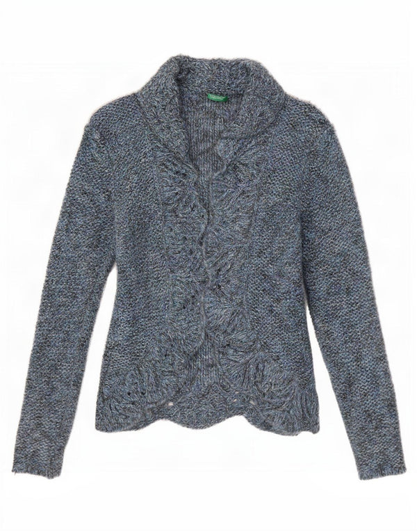 Pulover cardigan deschis pentru femei Benetton UK 10 Small Blue Peteted Acrylic