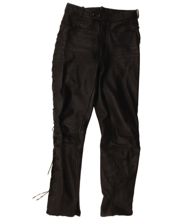 Pantaloni din piele vintage pentru bărbați de stil motor IT 48 Medium W30 L31 Piele neagră