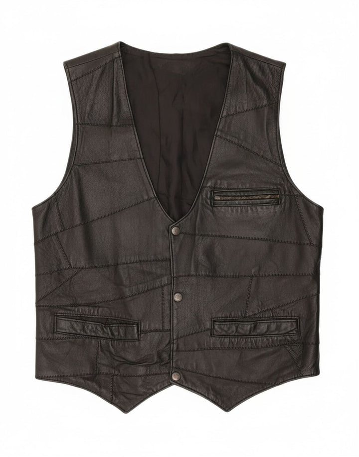 Vestă de piele vintage pentru bărbați, mică, neagră, mozaic