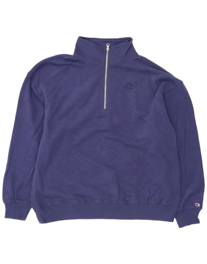Pulover pentru femei Champion, supradimensionat, cu fermoar, cu gât, UK 14 Medium Bleumarin