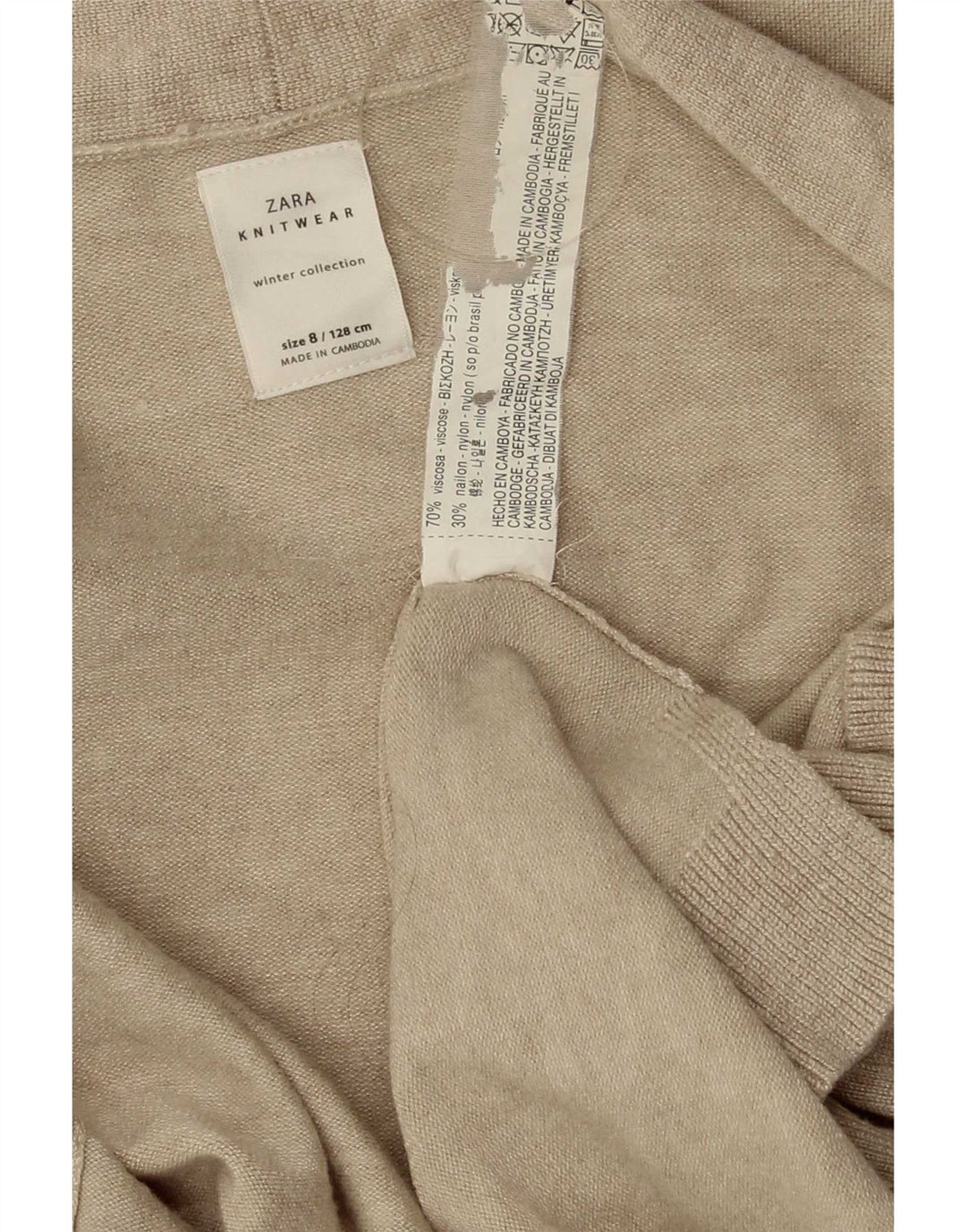 Pulover cardigan deschis pentru femei Zara UK 8 mic, bej, viscoză