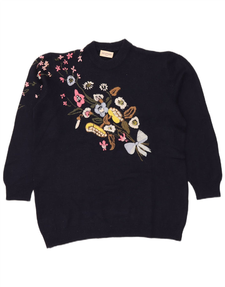 ALTA MODA Pulover pentru femei cu decolteu rotund UK 16 Mare bleumarin Floral