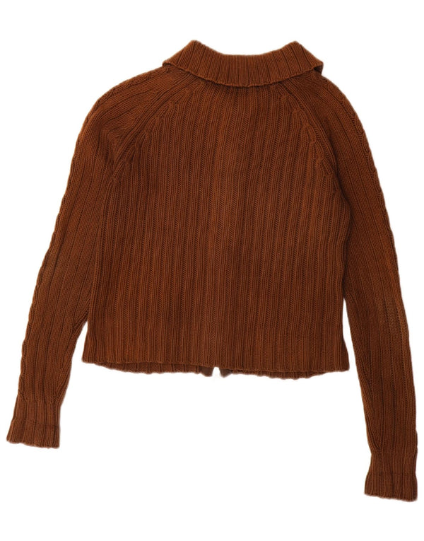 Pulover cardigan cu fermoar complet Zara UK 10 Bumbac maro mic