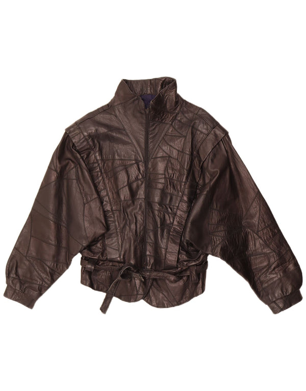 Jachetă de piele vintage pentru femei UK 12 Medium Black Patchwork