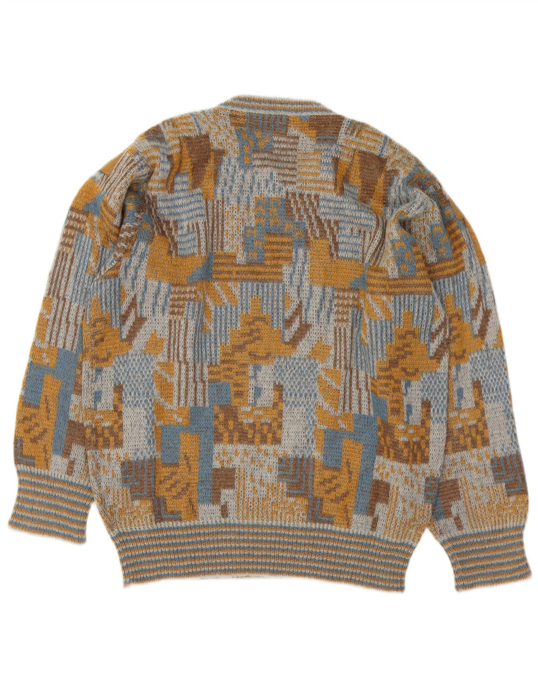 Pulover vintage pentru bărbați cu gâtul turnat, mare, multicolor, geometric
