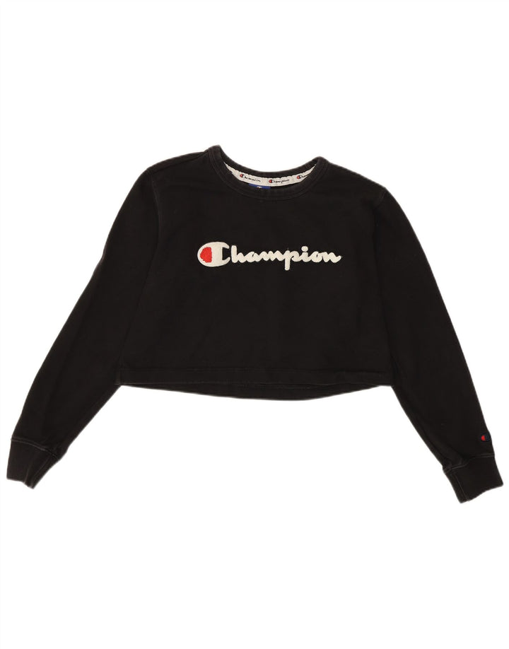 Champion Crop Graphic Top pentru femei cu mânecă lungă UK 10 Bumbac negru mic