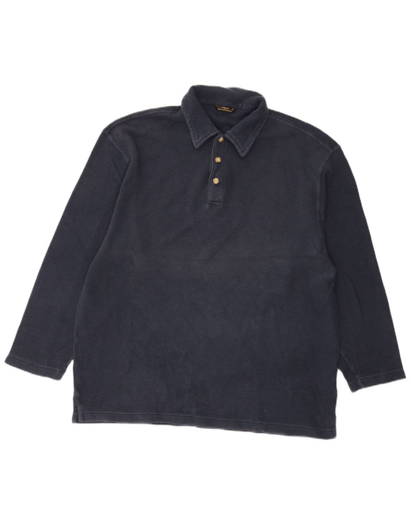Marks & Spencer Mens Long Sleeve Polo Shirt XL Navy Blue Cotton