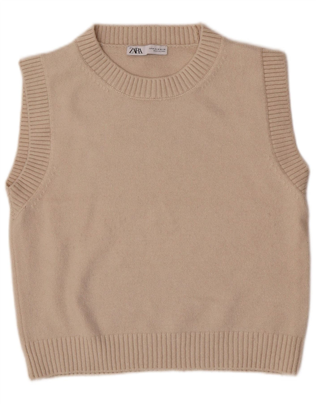 Zara Womens Crop Vest Tank Top UK 12 Medium Bej Poliester