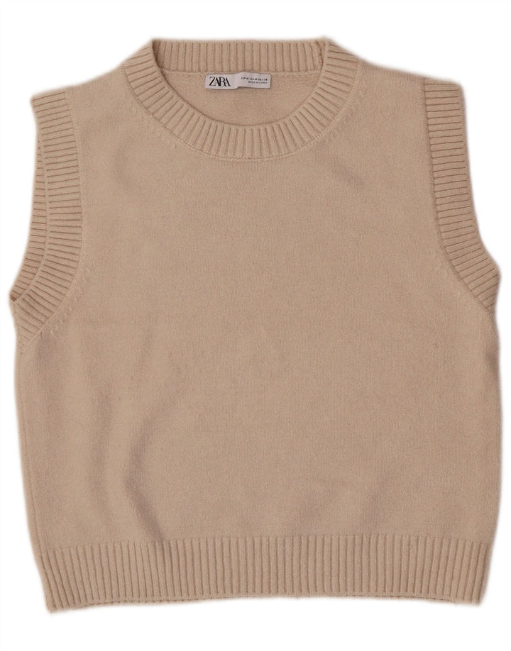 Zara Womens Crop Vest Tank Top UK 12 Medium Bej Poliester