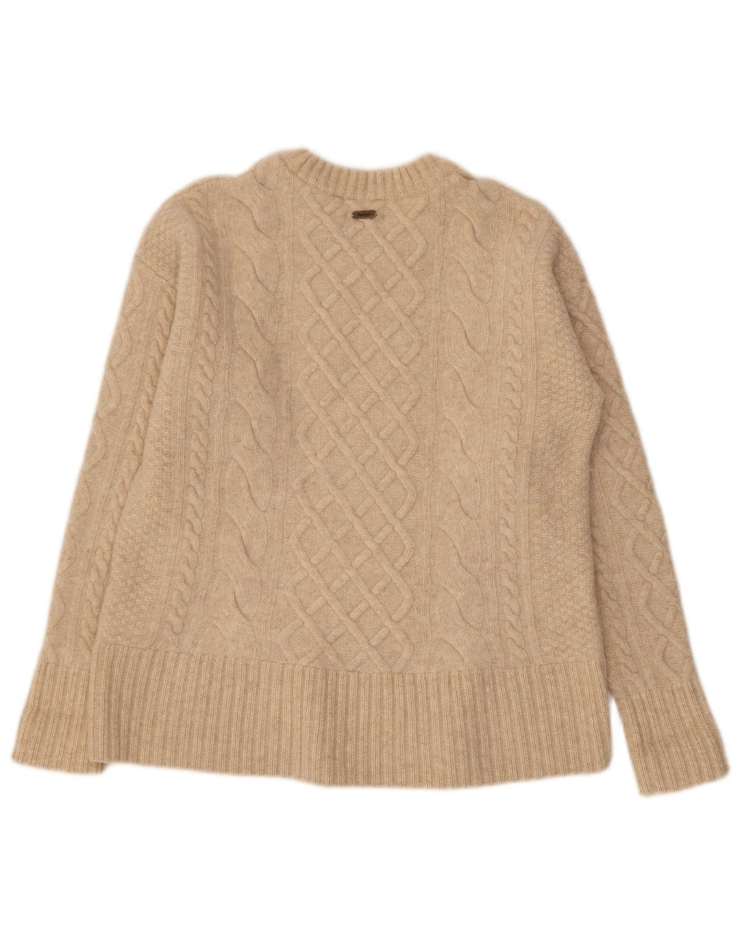 Pulover Barbour pentru damă, cu gât roșu, din lână, bej, 10 UK