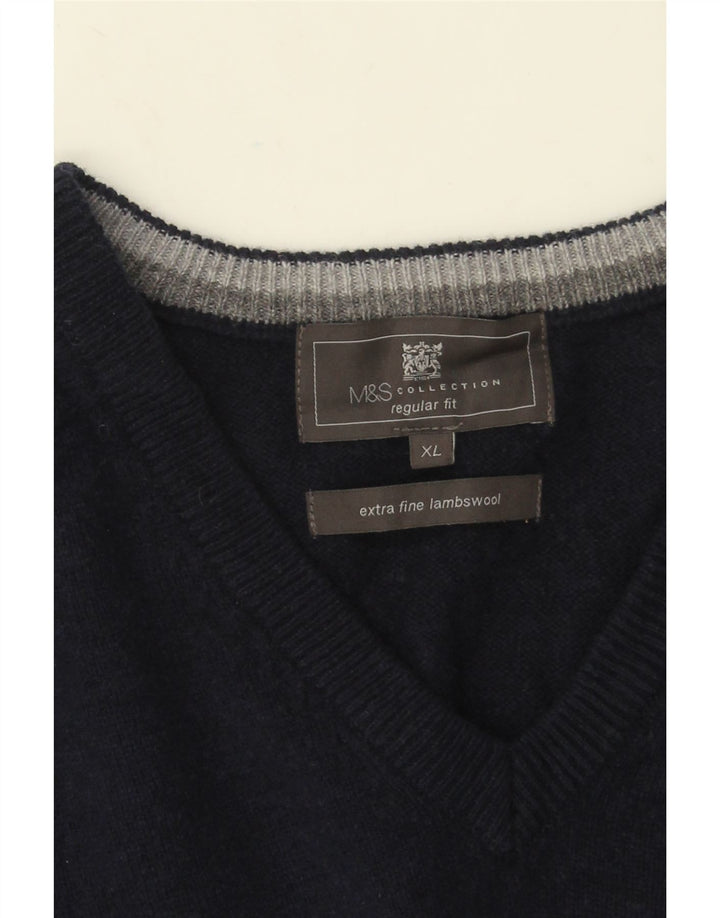 Pulover cu decolteu în V Marks & Spencer pentru bărbați, XL, lână bleumarin