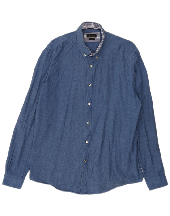 Cămașă pentru bărbați Zara Slim Fit, mare, albastru, bumbac