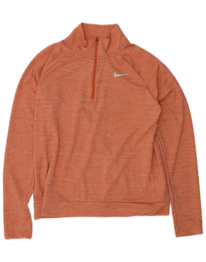 Top de trening Nike Dri Fit Zip Neck Pullover pentru femei UK 14 portocaliu mediu