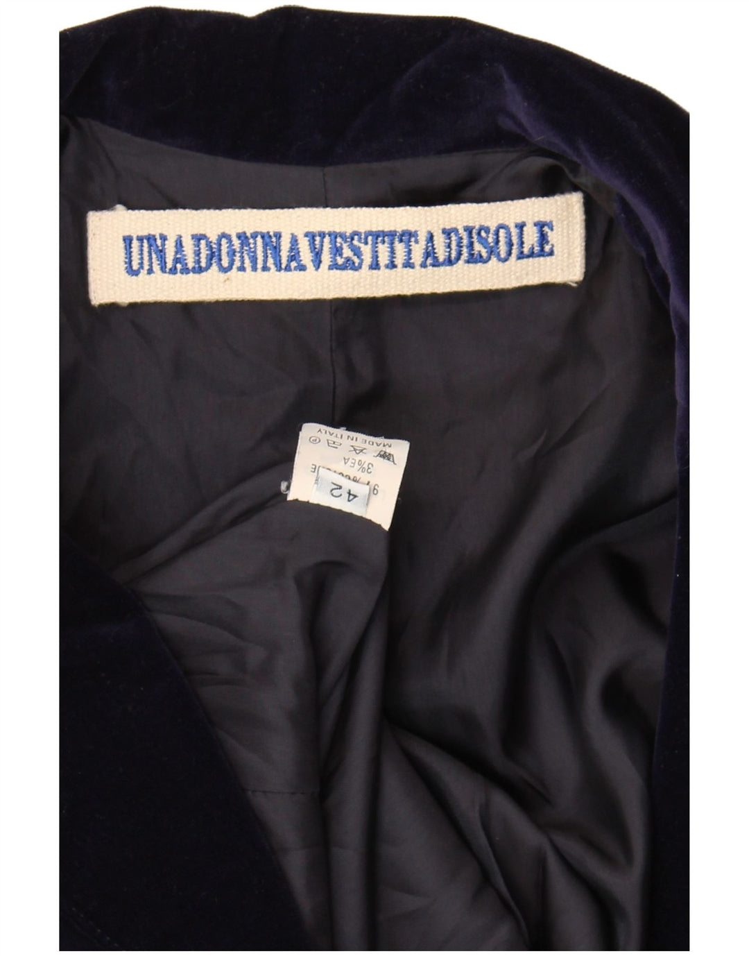 Jachetă Vintage pentru femei din catifea cu 2 nasturi IT 42 Bumbac mediu albastru bleumarin