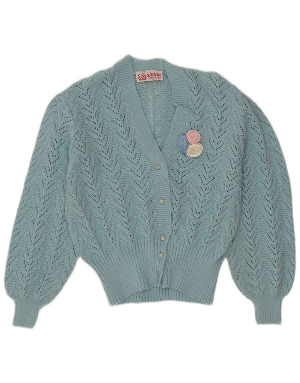 Pulover cardigan crop SIMON pentru femei UK 14 Lână mare albastră