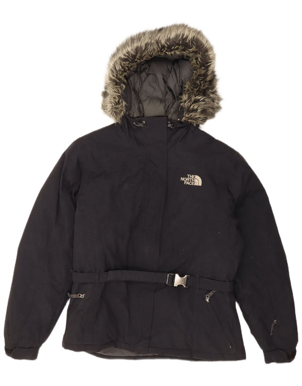 The North Face Womens Hooded Padded Jacket UK 16 Large Navy Blue Nylon