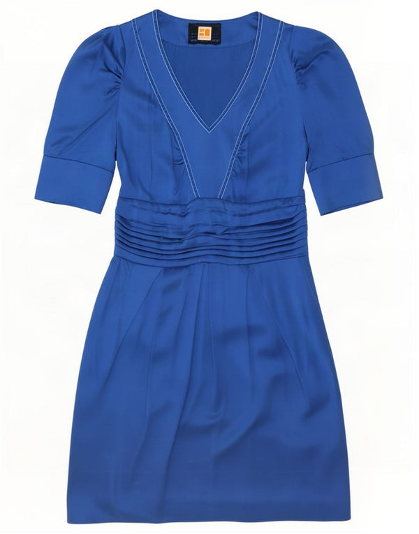 Rochie teacă pentru femei Hugo Boss cu mâneci 3/4 UK 8, mătase albastră mică