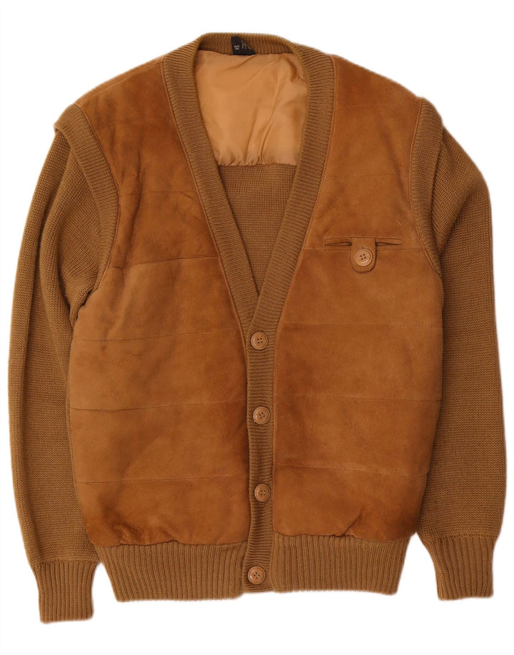 C&A Pulover Cardigan din piele intoarsa pentru barbati EU 52/54 Piele maro mare