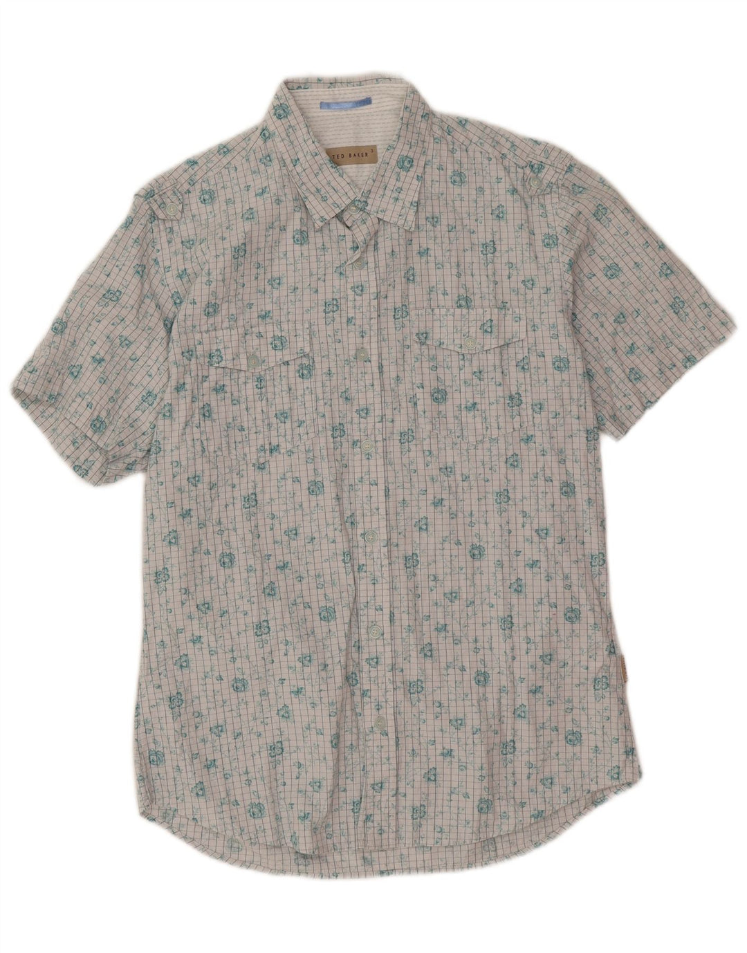 Cămașă cu mânecă scurtă pentru bărbați Ted Baker, mărime 3, bumbac floral, alb, mediu