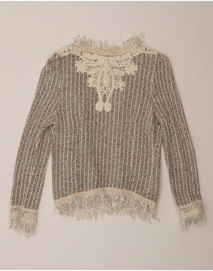 Pulover cardigan deschis pentru femei Zara UK 12 Medium Gri cu dungi