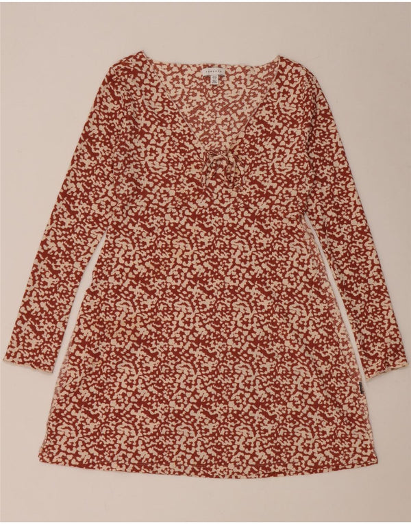 Topshop Rochie A-Line cu model abstract pentru femei UK 12 Maroon mediu