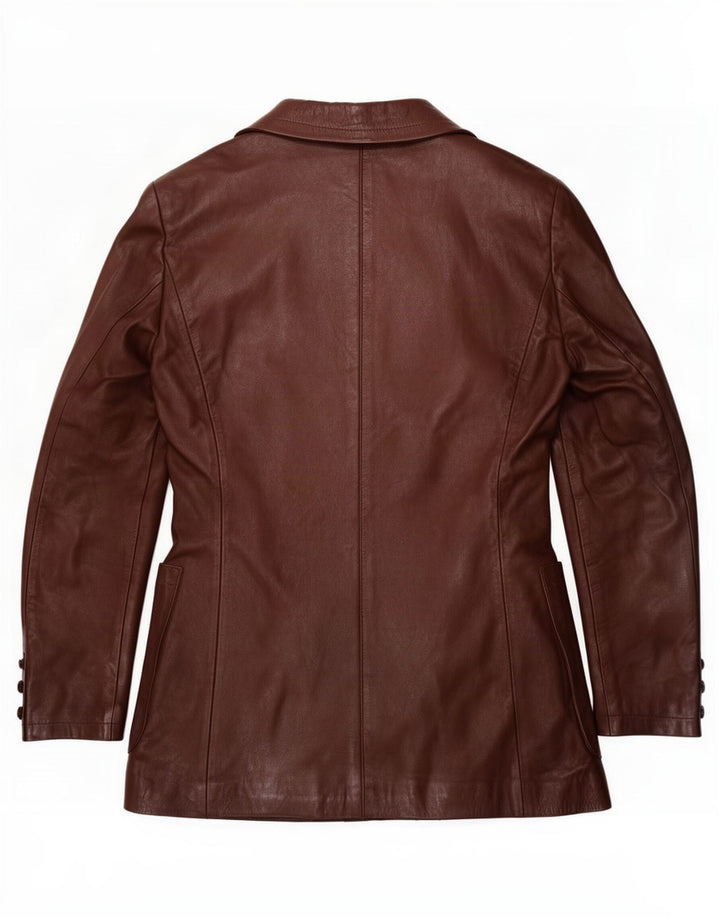 Vintage Womens Double Breasted Leather Blazer Jacket IT 44 Medium Brown