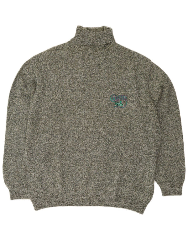 Pulover vintage pentru bărbați cu gât rulat, XL, lână verde pătată, retro