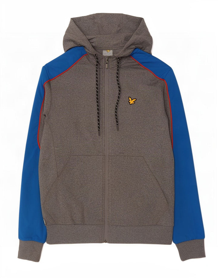 Pulover Lyle & Scott pentru bărbați, cu fermoar, poliester color bloc, gri mic