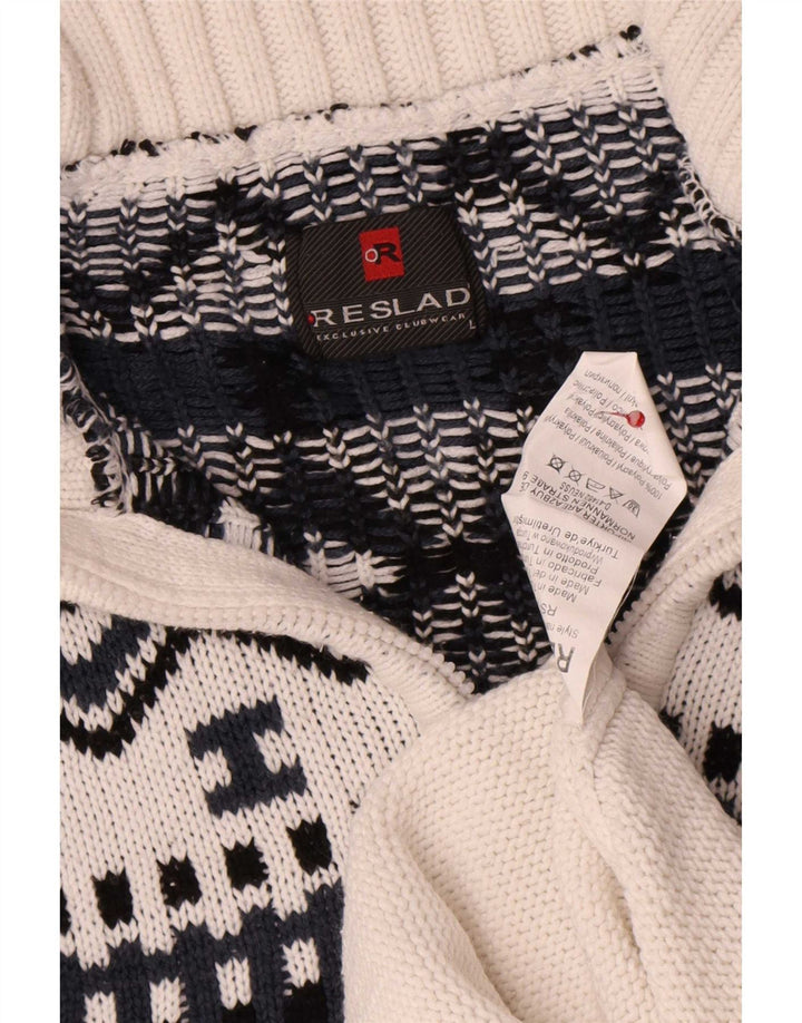 Pulover vintage pentru bărbați, cu fermoar, cu gât, mare, alb, geometric, poliacrilic