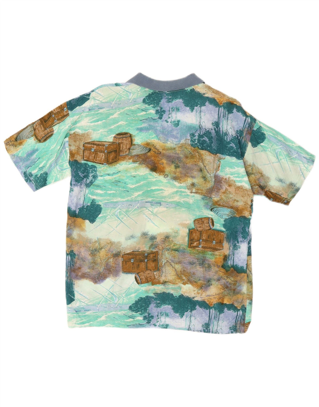 Tricou polo vintage pentru bărbați cu model abstract, albastru mediu