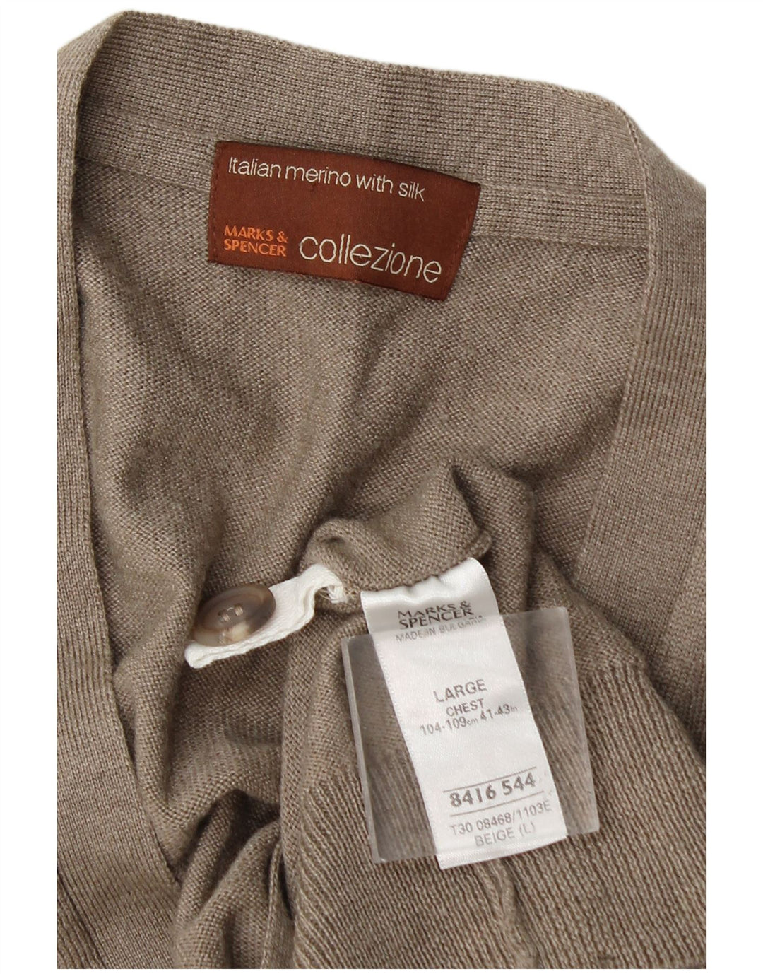 Pulover cardigan fără mâneci pentru bărbați Marks & Spencer, lână mare, bej