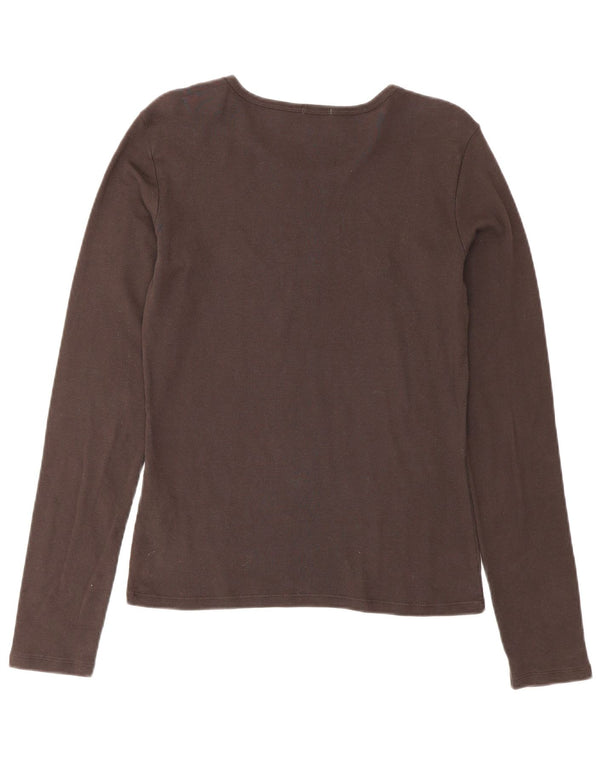 Benetton Top grafic pentru femei cu mânecă lungă UK 12, mare, maro, bumbac