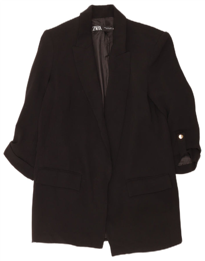 Jachetă pentru femei Zara, supradimensionată, cu mâneci 3/4, blazer deschis, UK 6 XS, poliester negru