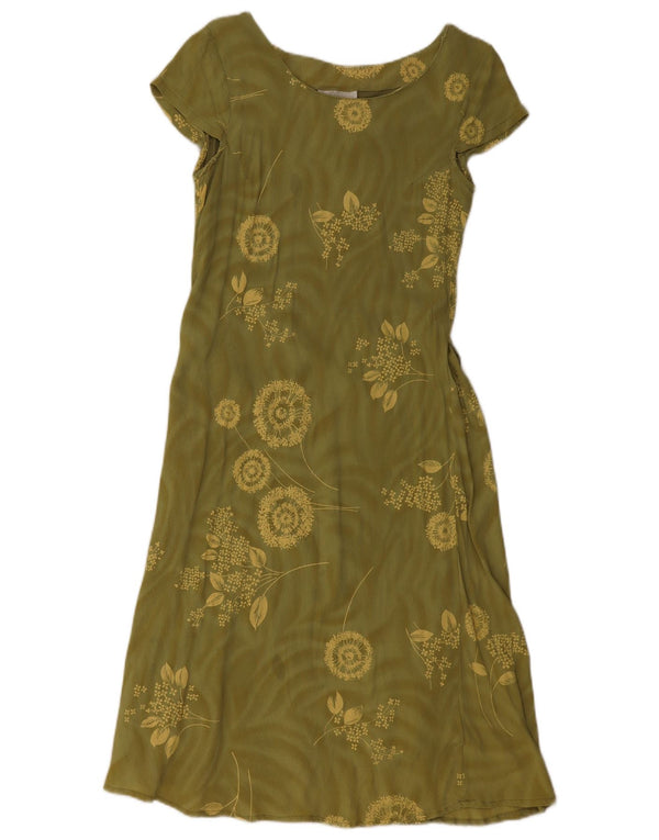 Rochie vintage pentru femei în linie A UK 14, mare, kaki, viscoză florală