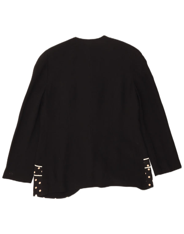 Jachetă vintage pentru femei cu 3 nasturi, UK 14, mătase medie neagră cu buline