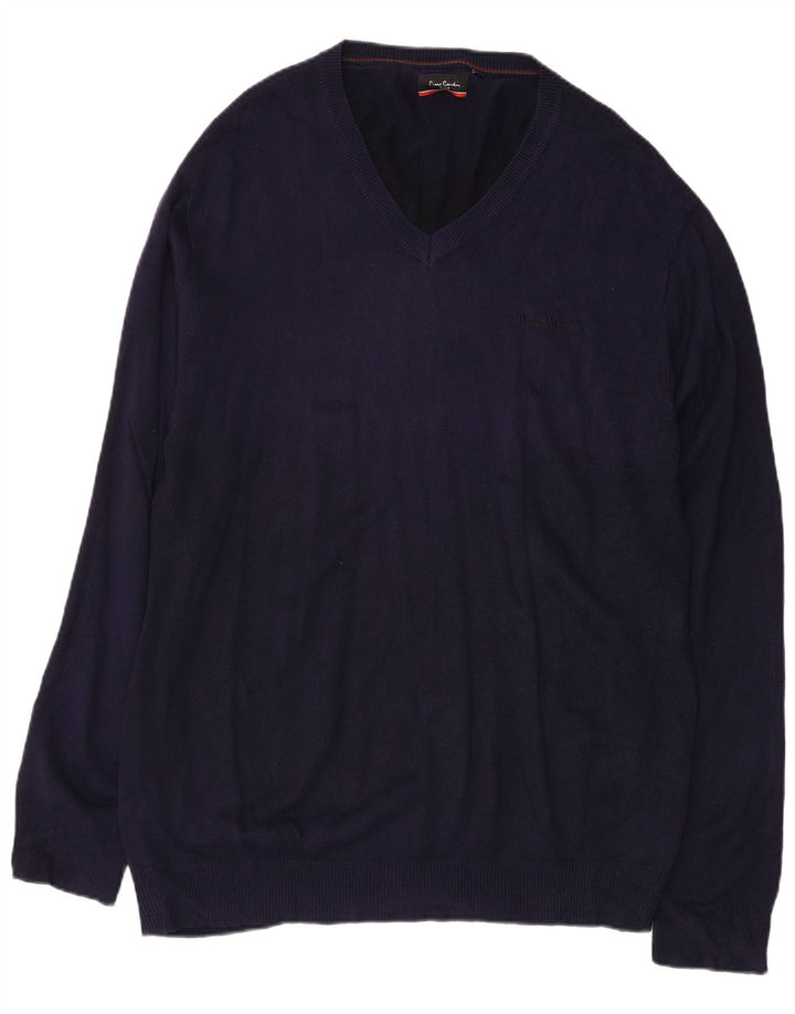 PIERRE CARDIN Pulover cu decolteu în V pentru bărbați, 2XL, acrilic, albastru bleumarin