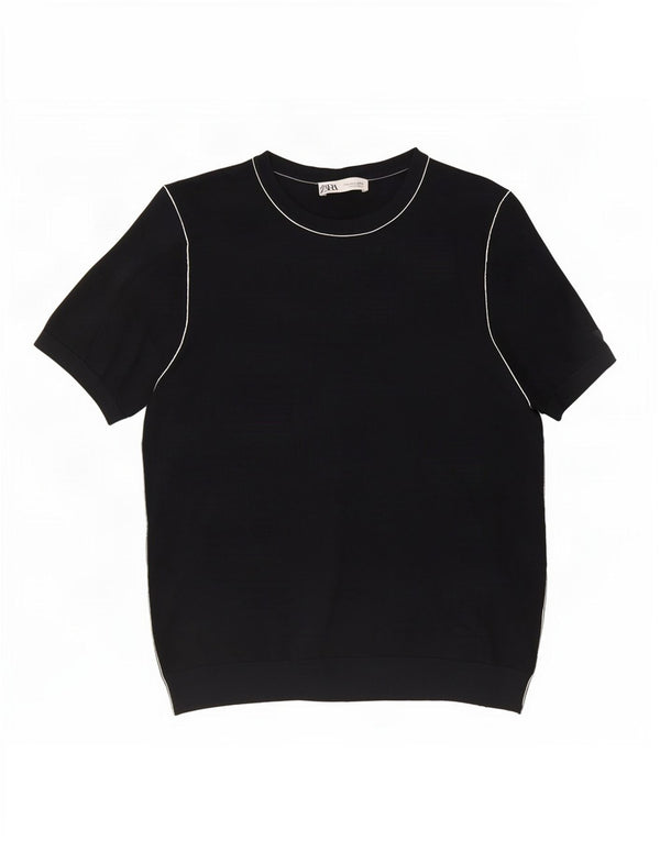 Zara Womens Short Sleeve Boat Neck Jumper Sweater UK 18 XL Navy Blue