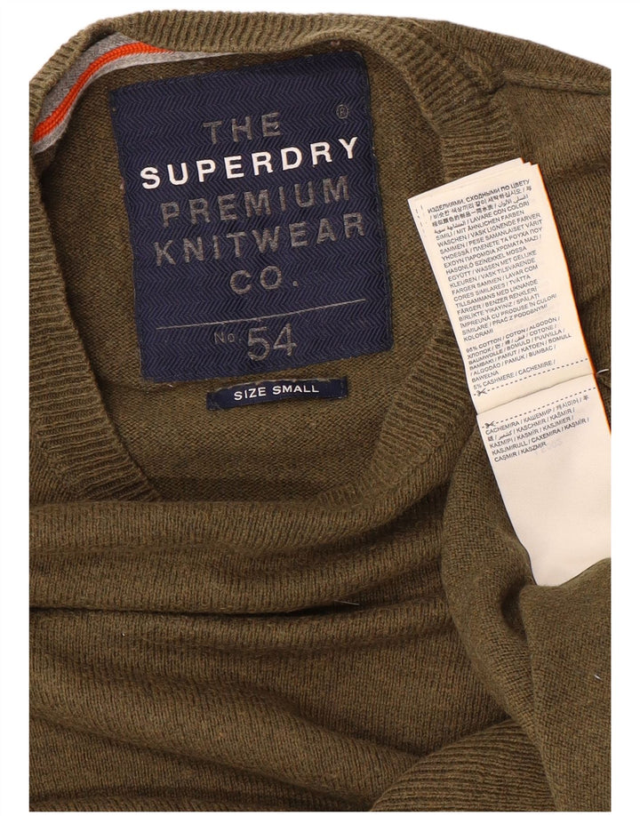 Pulover Superdry pentru bărbați, cu gât crew, bumbac mic kaki