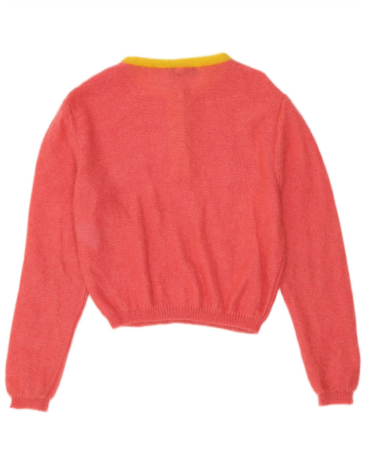 Pulover pentru femei VINTAGE cu gât cu nasturi IT 44 Roz mediu colorblock