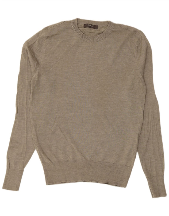 REPLAY Mens Crew Neck Jumper Sweater Large Grey Wool