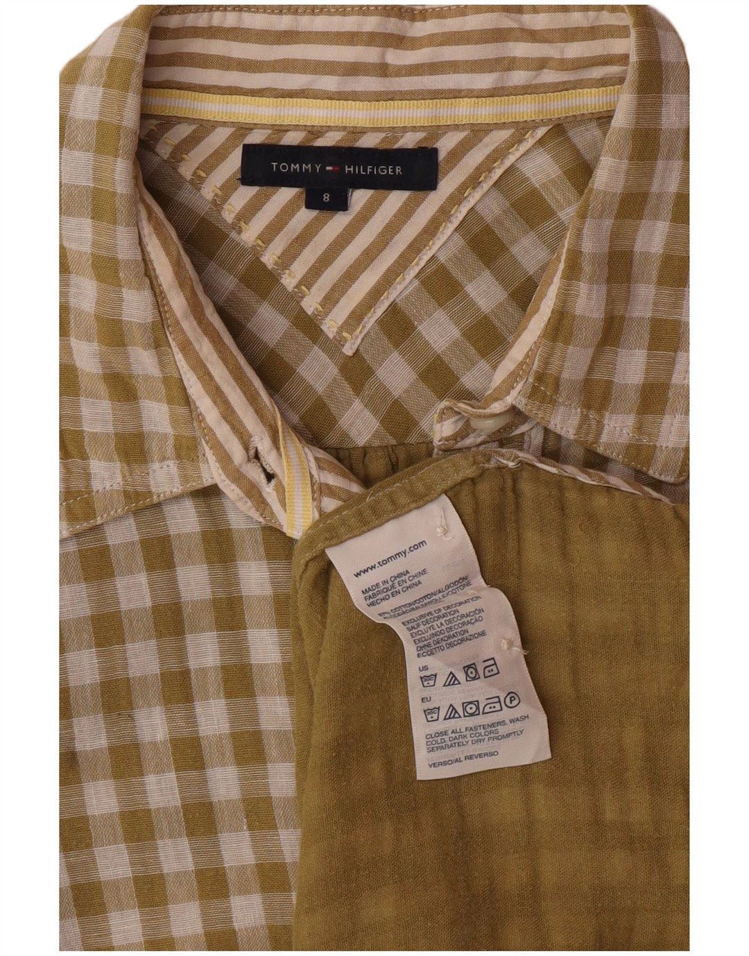 Cămașă cu paragate TOMMY HILFIGER pentru femei US 8 Medium Green Gingham Bumbac