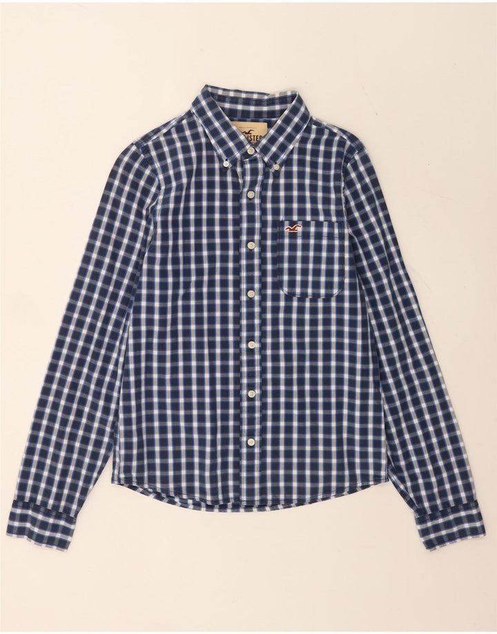 Cămașă Hollister pentru bărbați, albastru mediu, bumbac Gingham