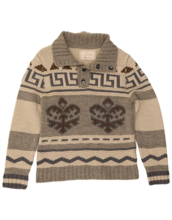 Pulover Vintage pentru bărbați cu gât cu nasturi IT 50 Medium Gri Fair Isle