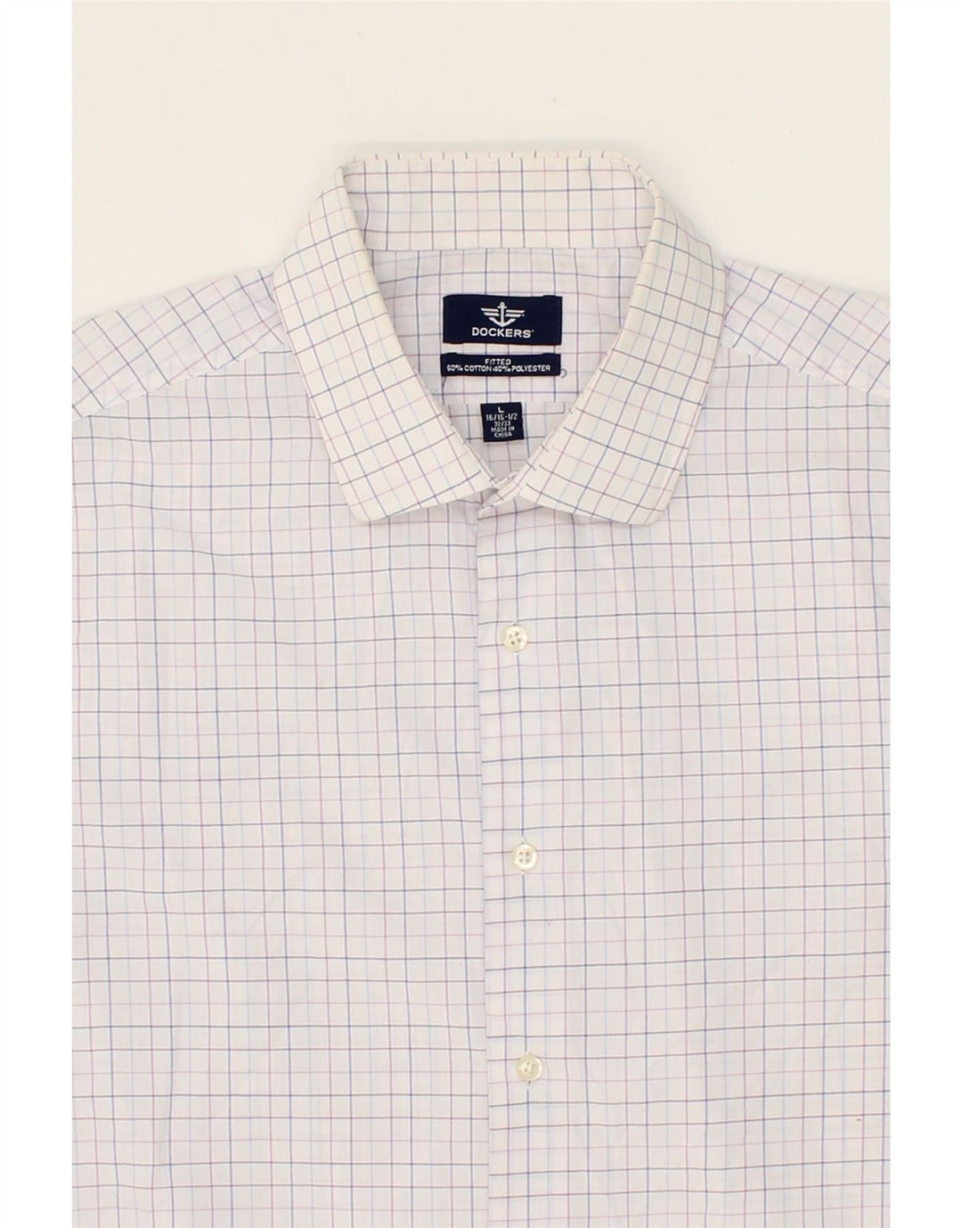 DOCKERS Mens Fitted Shirt Size 16-16 1/2 Large White Check Cotton Vintage Dockers and Second-Hand Dockers from Messina Hembry 
