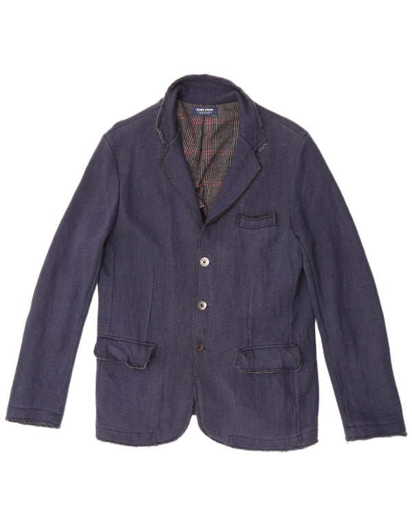 Zara Boys 3 Button Blazer Jacket 13-14 Years XL Navy Blue Cotton