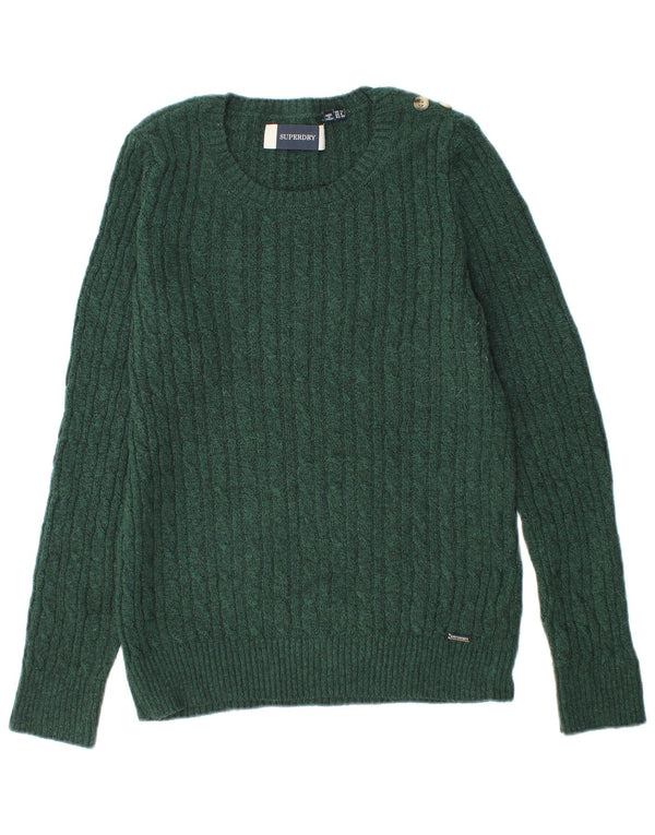 Pulover Superdry pentru femei cu decolteu triplu UK 12, verde mediu acrilic